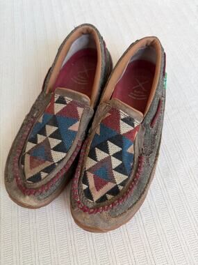 TWISTED X Driving Moc Aztec Multi Color Geometric SlipOn Shoes WDMS011 Size 7.5M